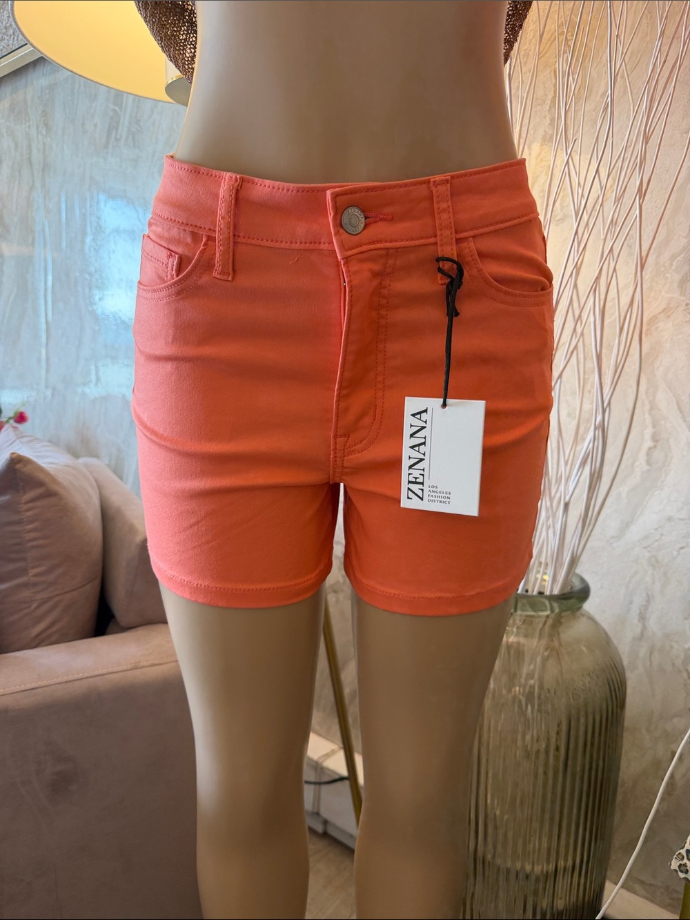 Zenana Outfitters Coral Orange High-Rise Jean Shorts